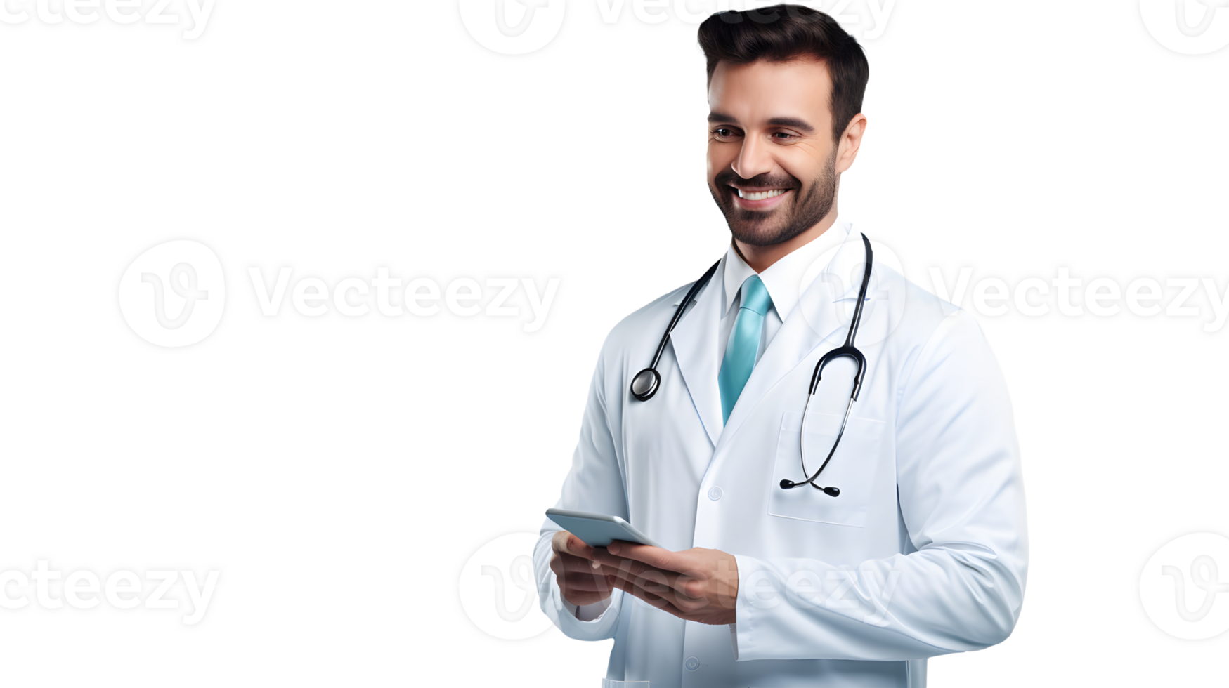 AI generated Photo of smiling doctor in lab coat and with stethoscope without background png