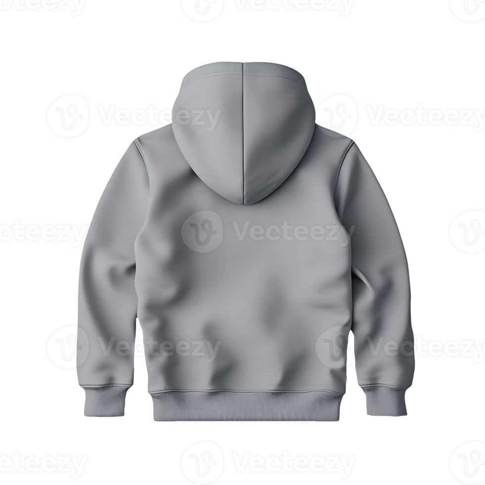 AI generated Photo rear or backside of clean light gray hoodie without background. Template for mockup png