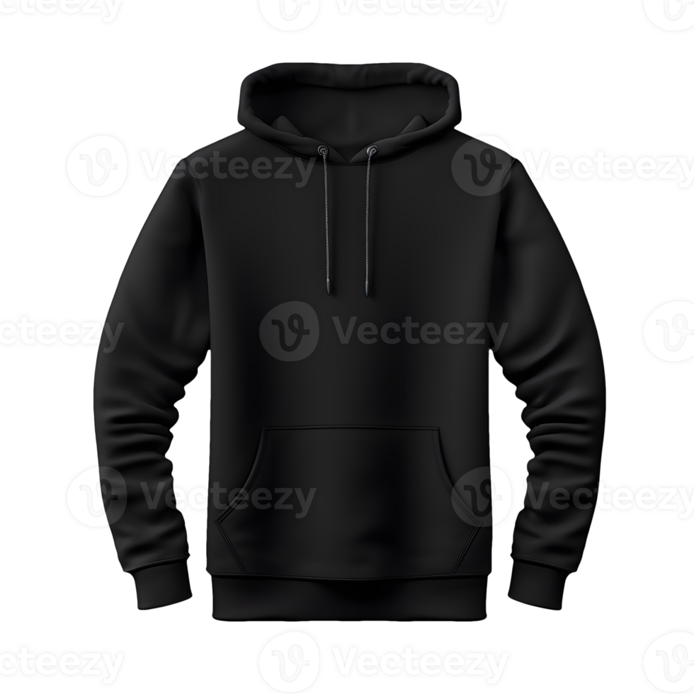 AI generated Photo of clean black hoodie without background. Template for mockup png