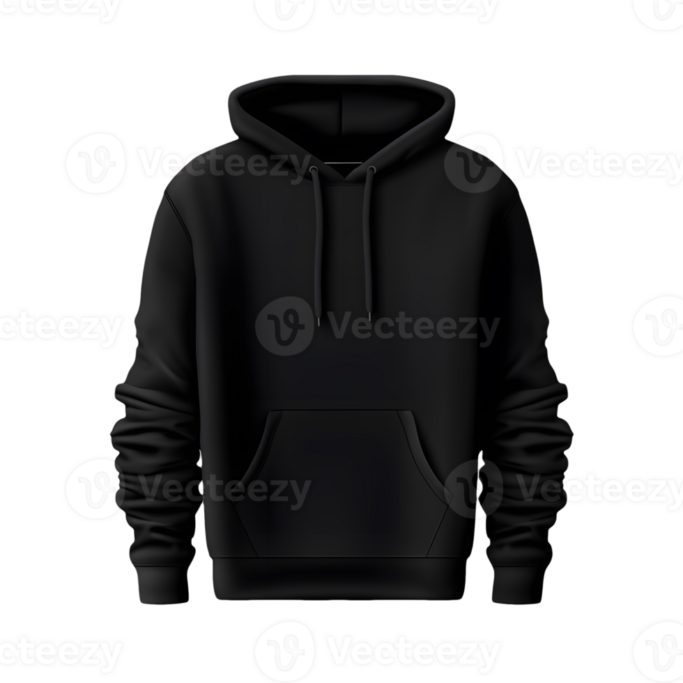 AI generated Photo of clean black hoodie without background. Template for mockup png