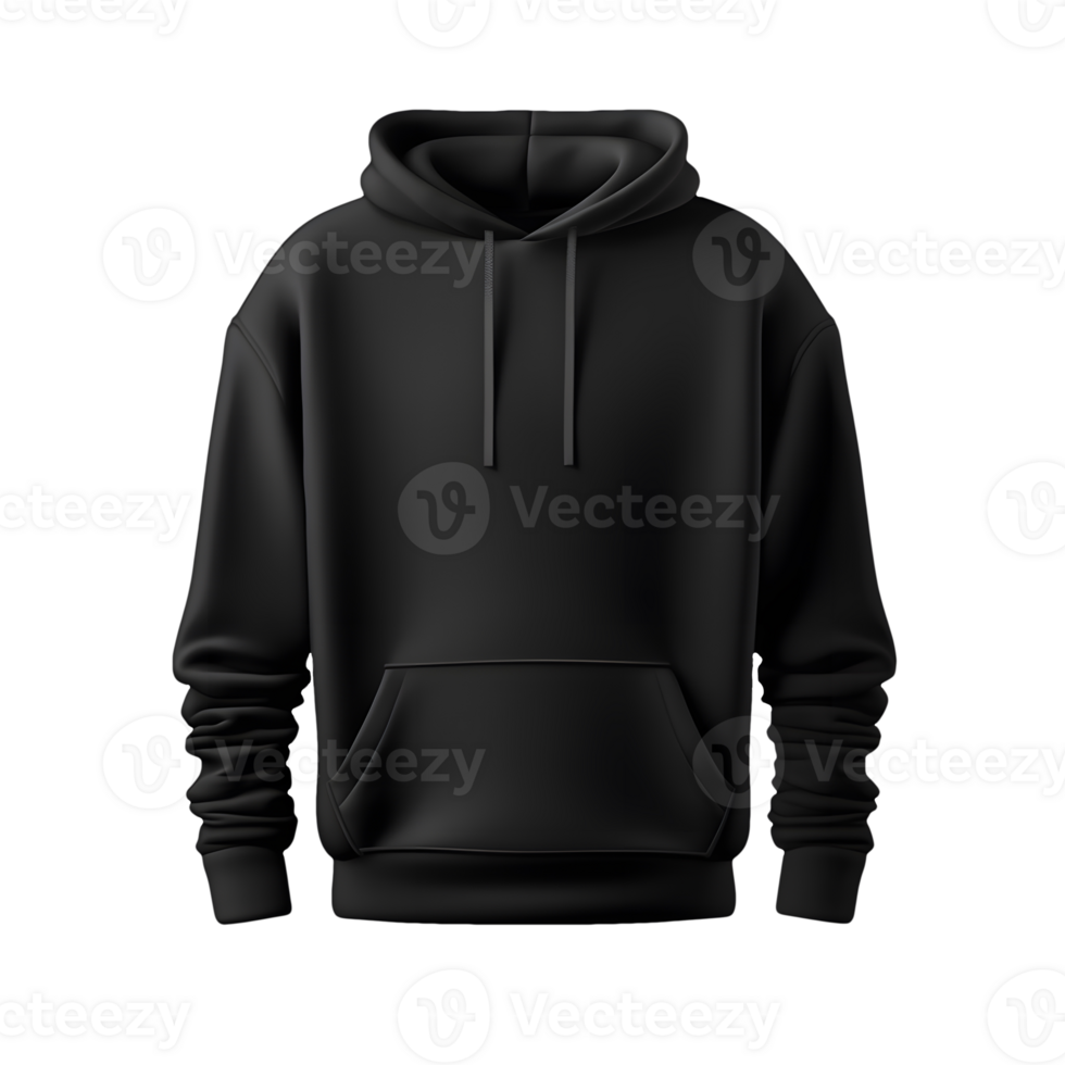 AI generated Photo of clean black hoodie without background. Template for mockup png
