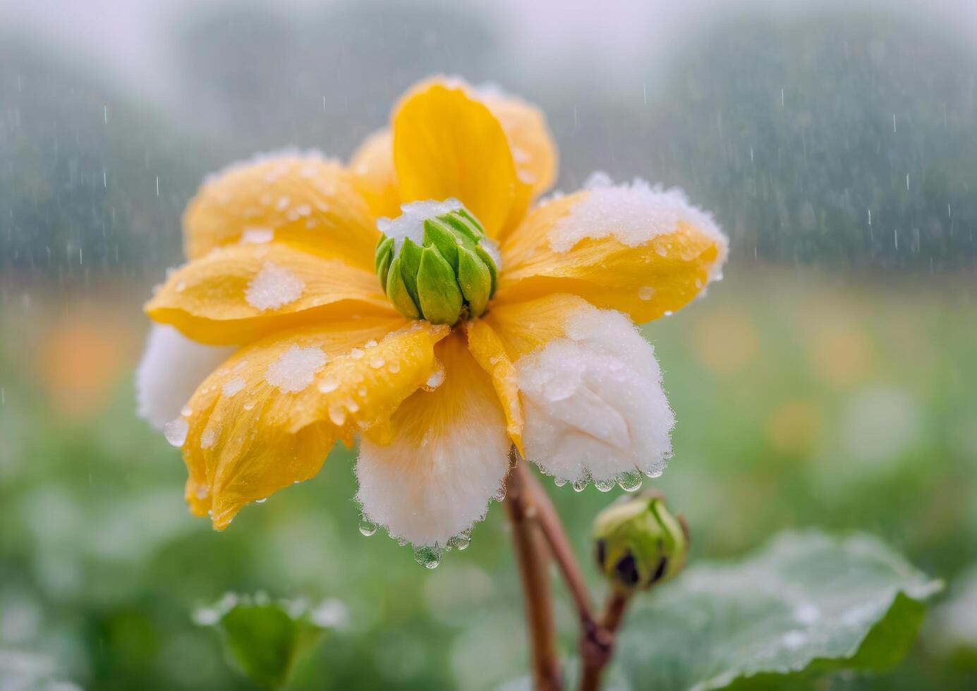 ai generado vistoso coclospermum región en el jardín. flor en el lluvia foto