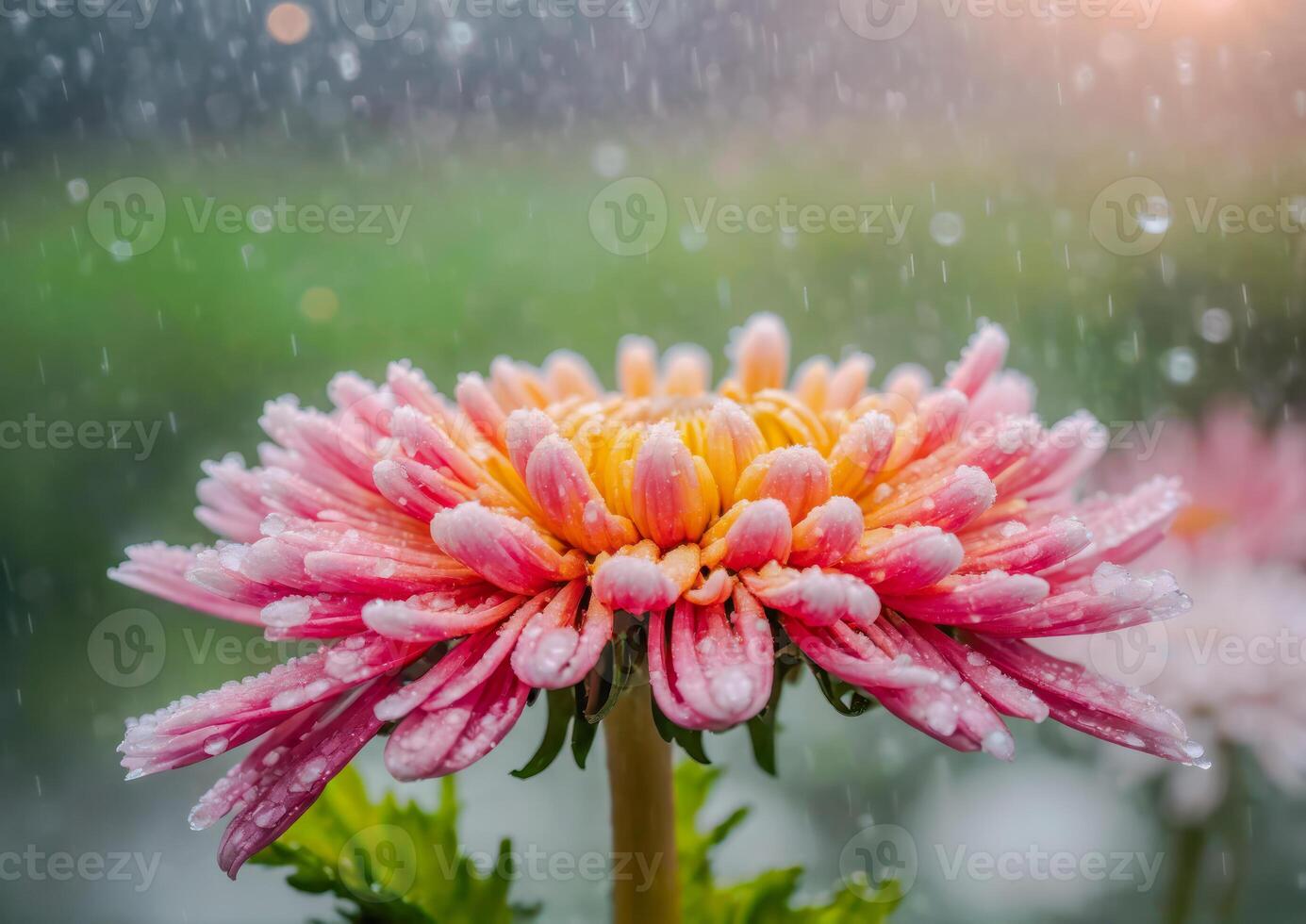 AI generated Pink and yellow dahlia surrounded by vibrant flowers in a garden photo