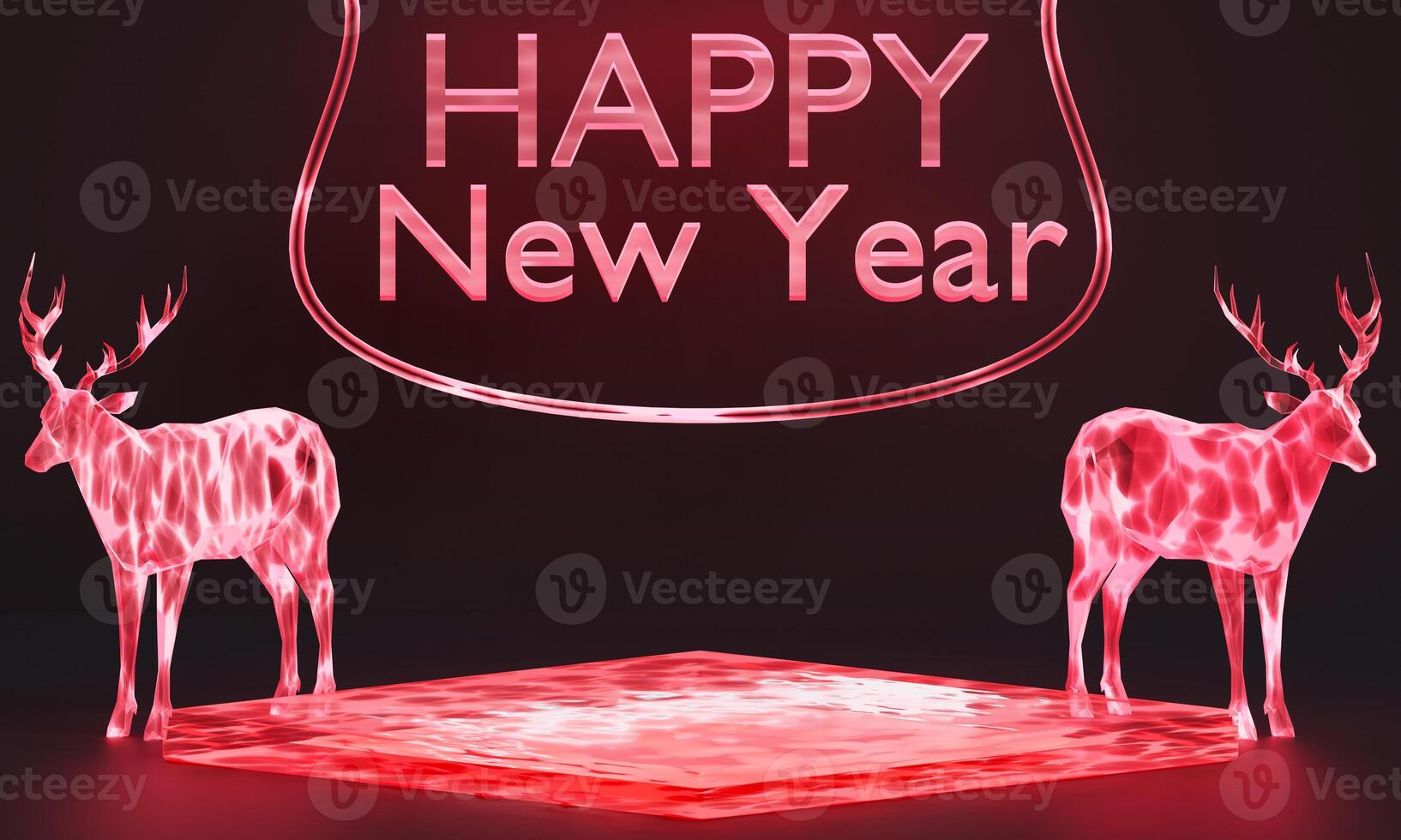 happy new year greeting with two deer on a black background photo