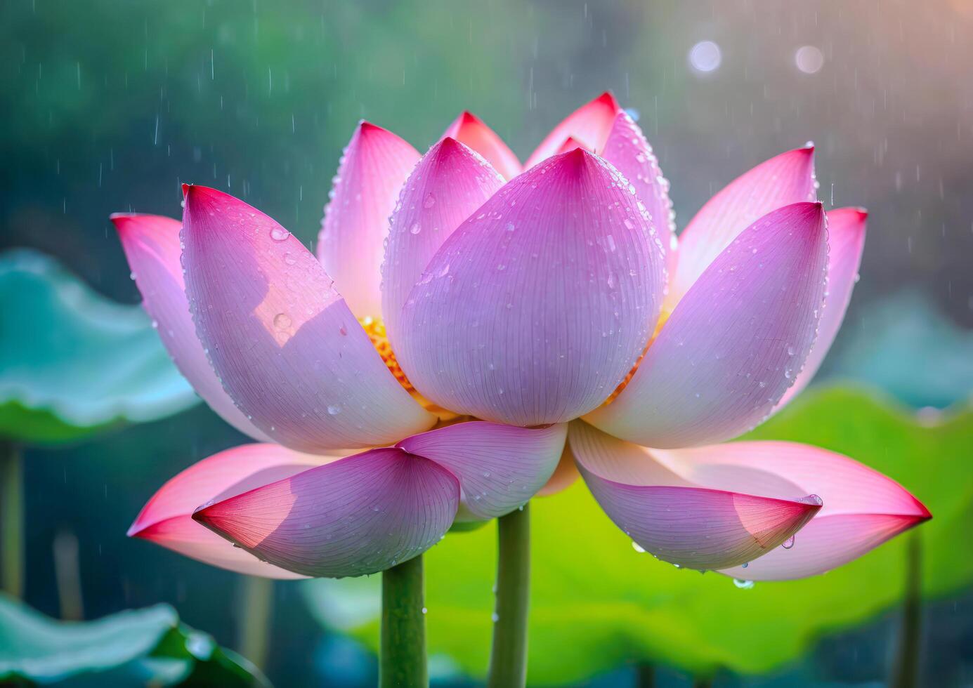 AI generated Pink Lotus Blossoms in a Garden Pond photo