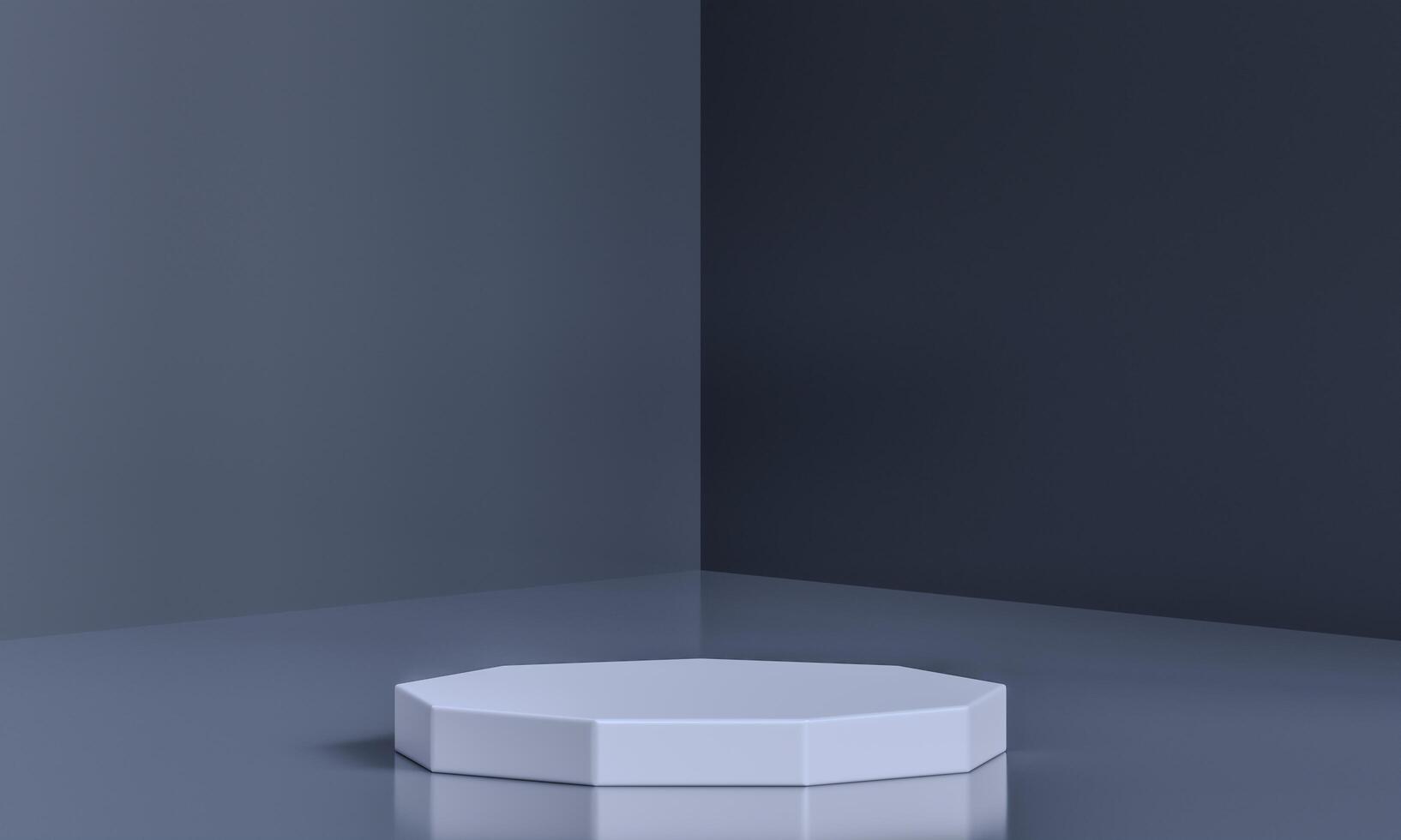 white pedestal on a gray floor with a reflection photo