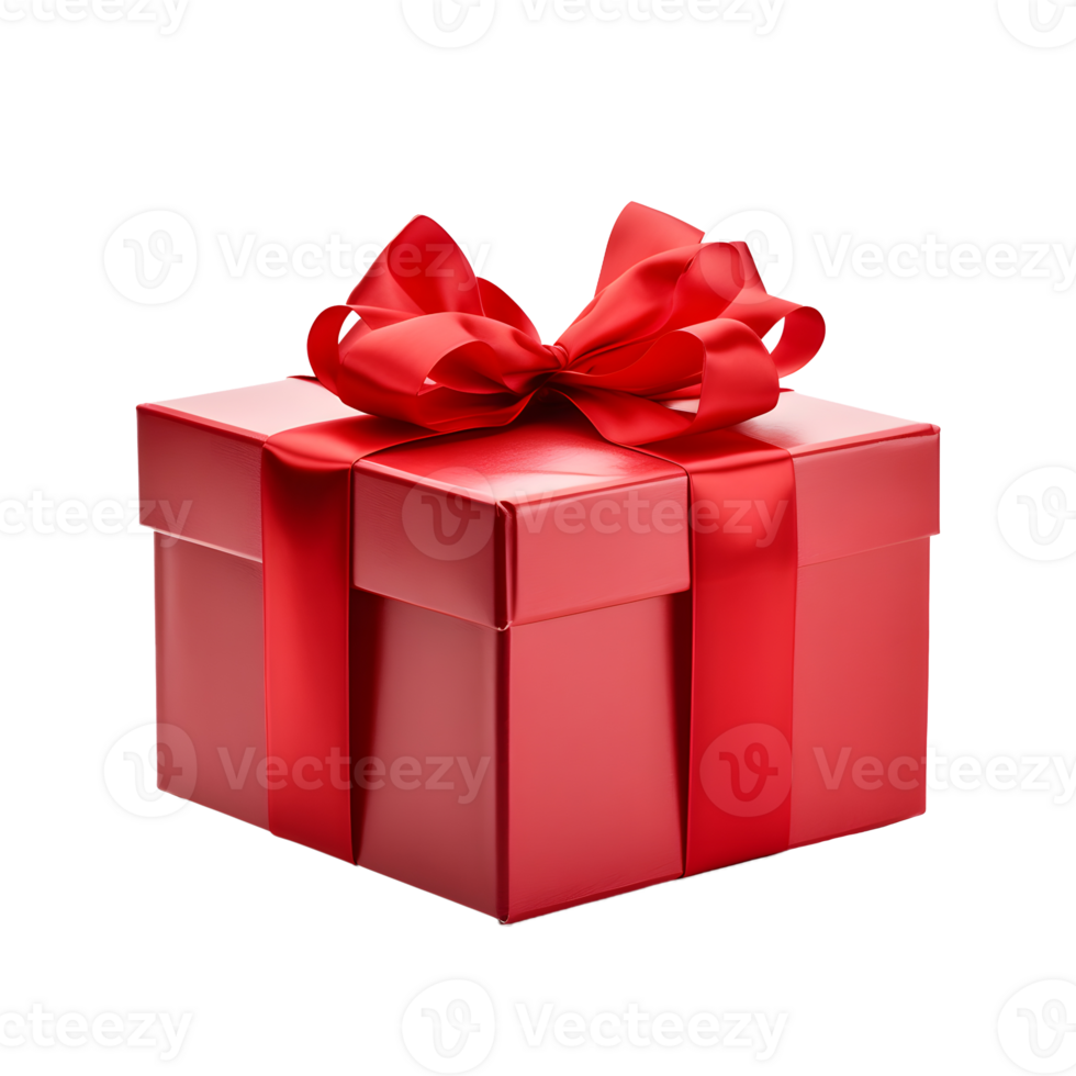 AI generated Red gift box with bow and ribbon without background