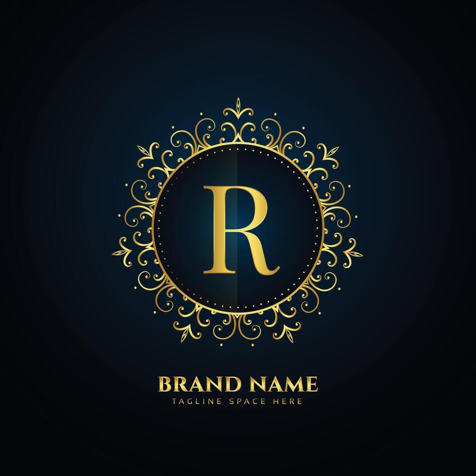 letra r logo concepto con dorado florales vector