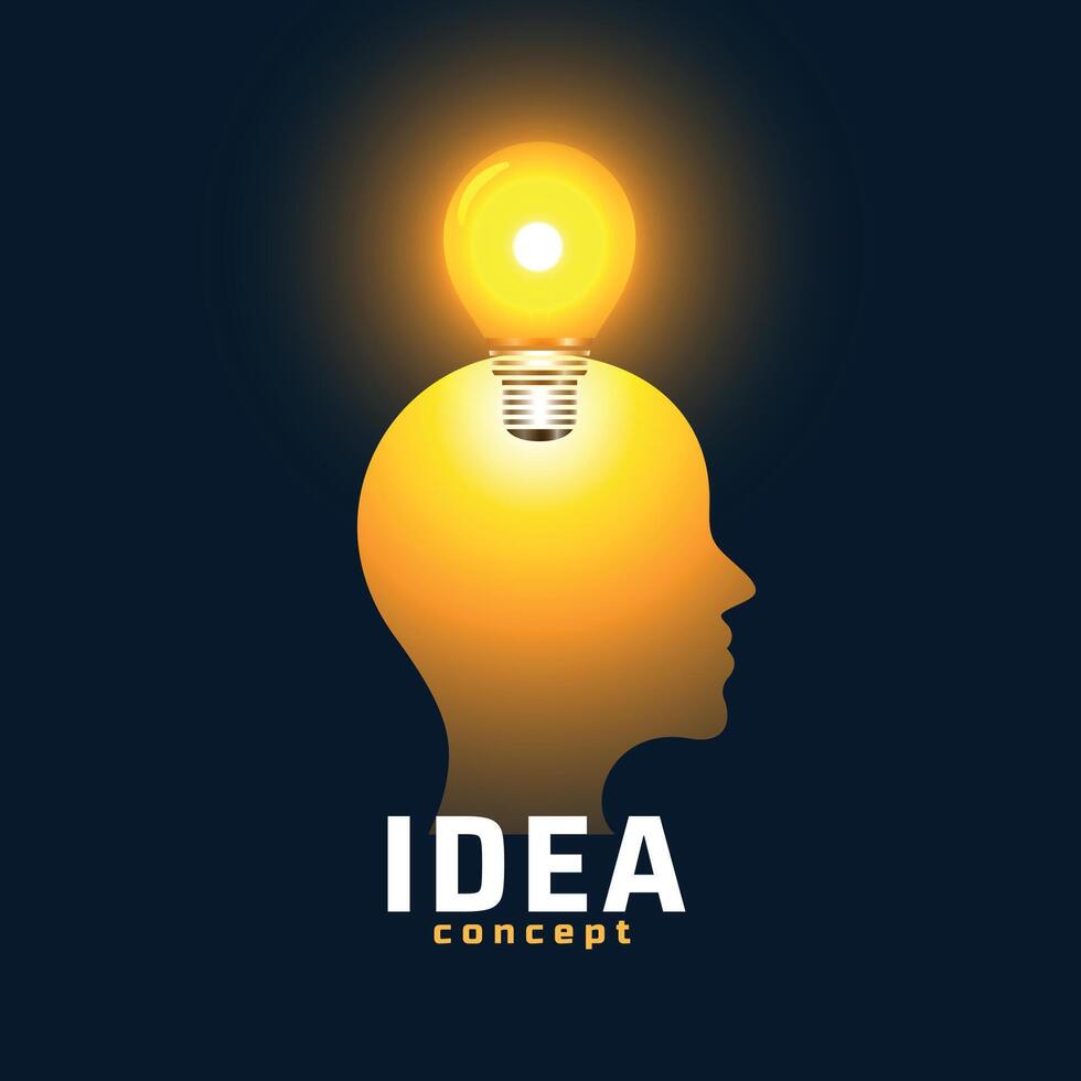 human head silhouette with glowing bulb genius idea concept vector