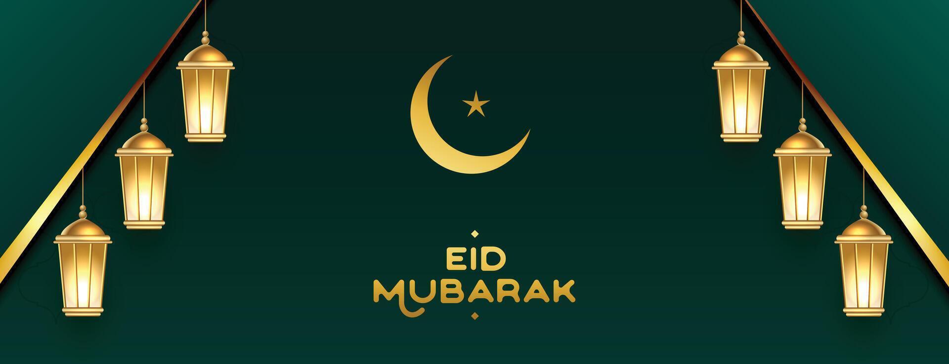realistic eid mubarak islamic lantern decorative banner vector