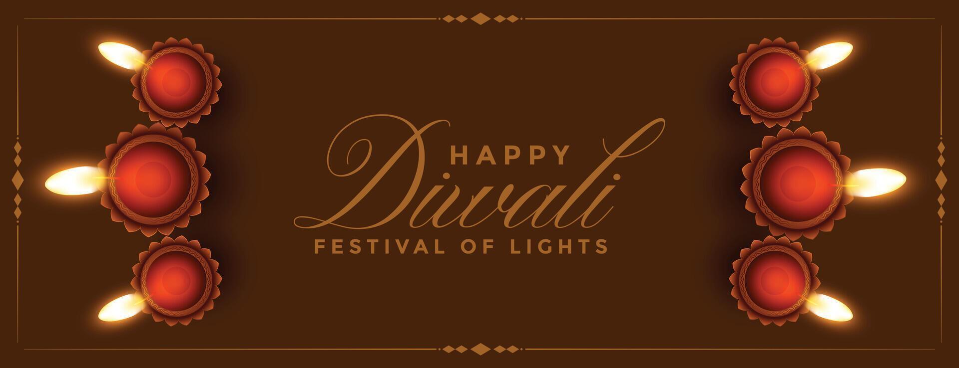 decorative happy diwali diya banner design vector