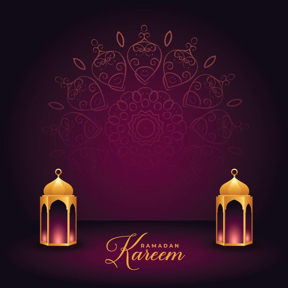 ramadan kareem celebration card with realistic islamic lanterns vector