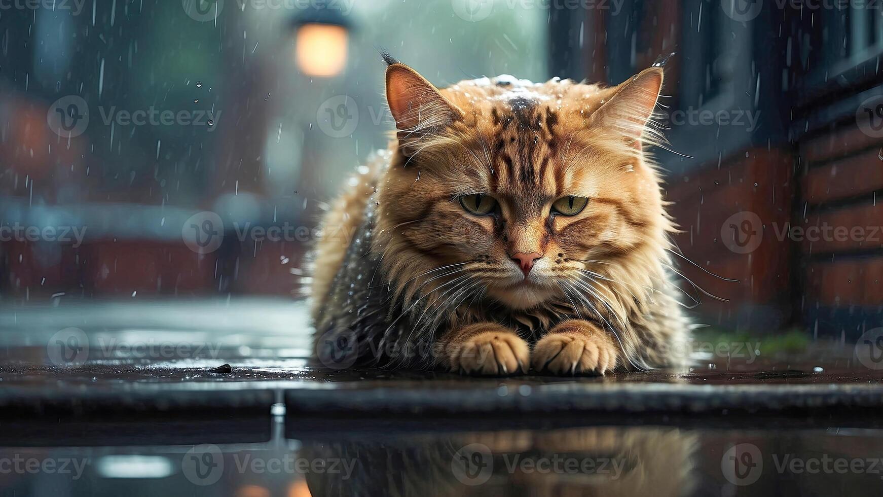 ai generado Vagabundo triste gatito en el calle. fondo de pantalla foto