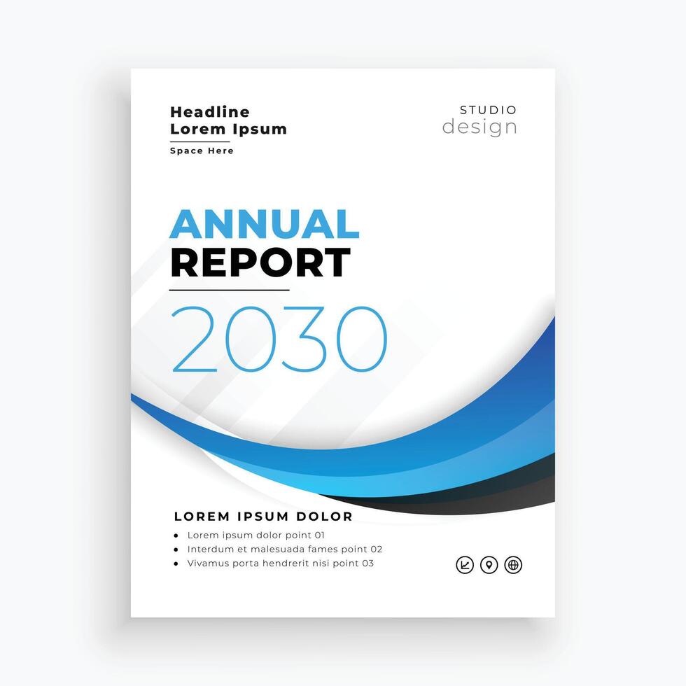 stylish blue wave annual report business brochure design vector