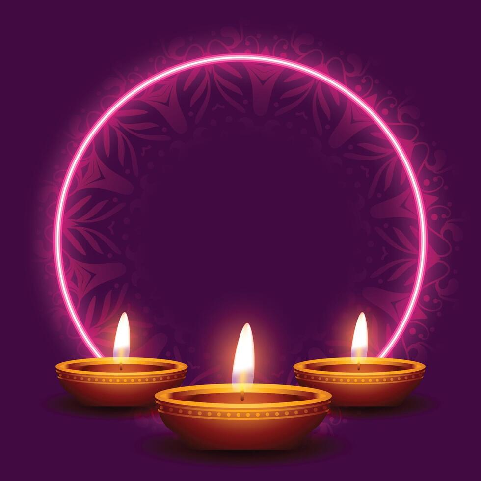 happy diwali nice card with neon frame vector