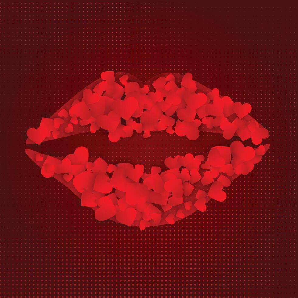 Heart made of lips and little hearts vector