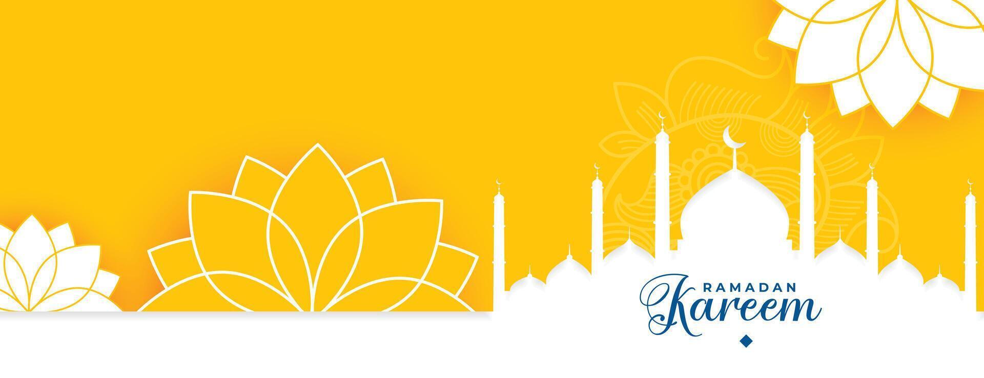 hermosa Ramadán kareem amarillo flores islámico bandera diseño vector