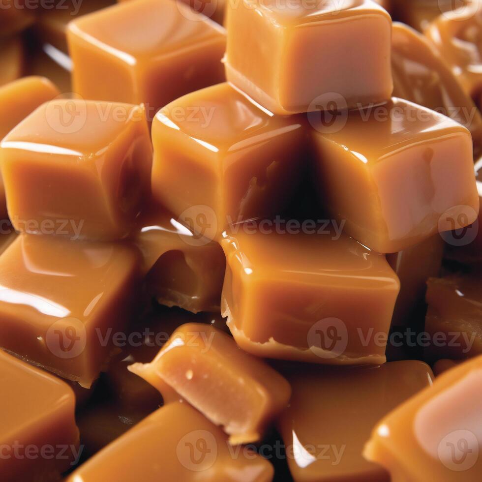 AI Generated cubes of caramel toffee caramel candy nougat photo