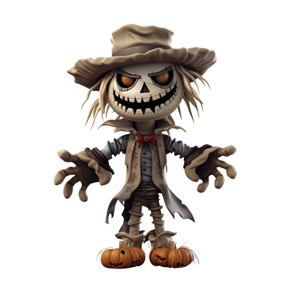 AI generated Cartoon Style Halloween Scare Crow Strawman No Background Perfect for Print on Demand png