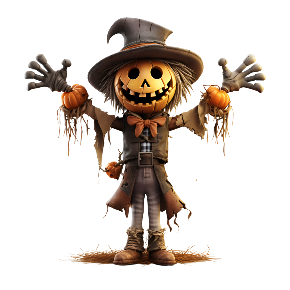 AI generated Cartoon Style Halloween Scare Crow Strawman No Background Perfect for Print on Demand png