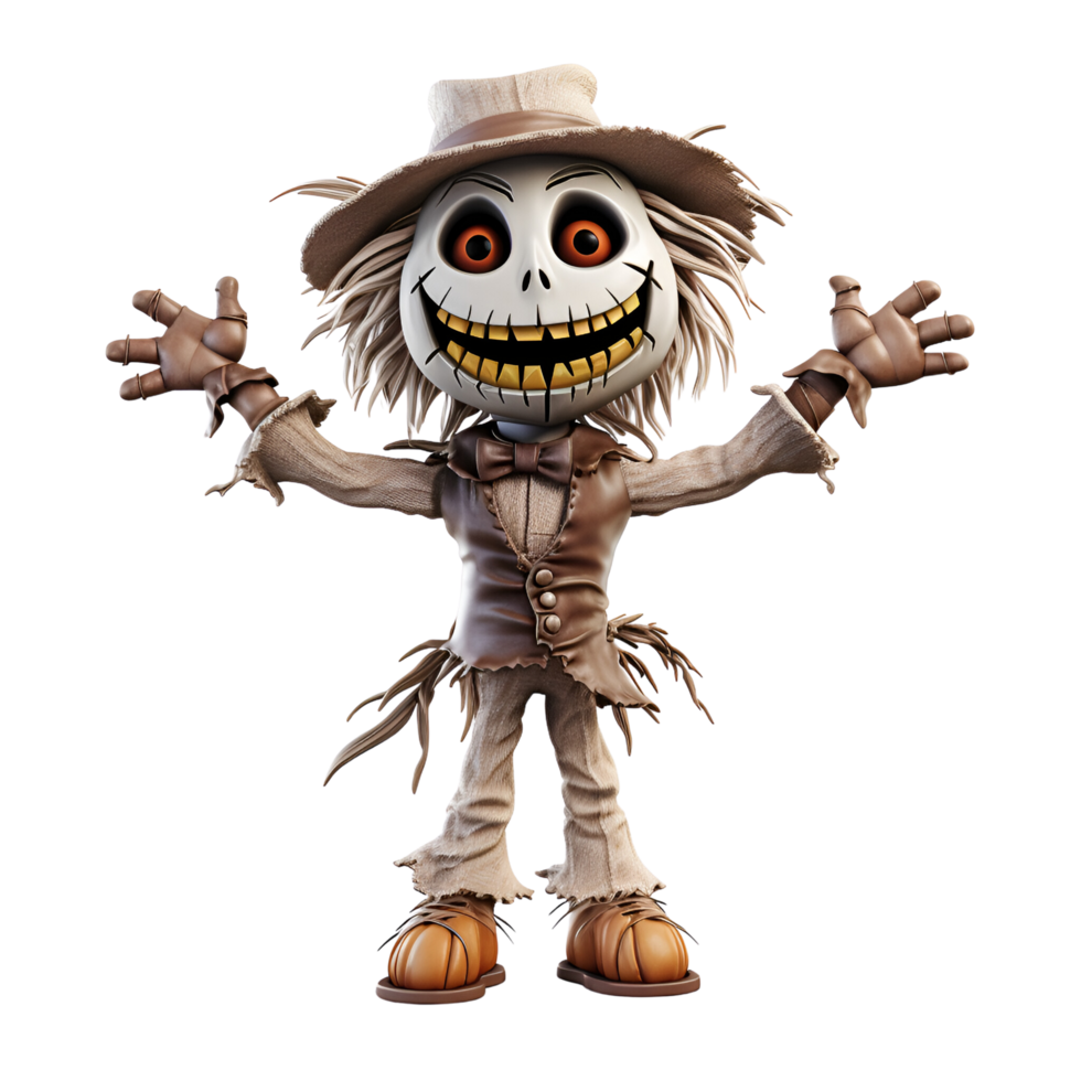 AI generated Cartoon Style Halloween Scare Crow Strawman No Background Perfect for Print on Demand png