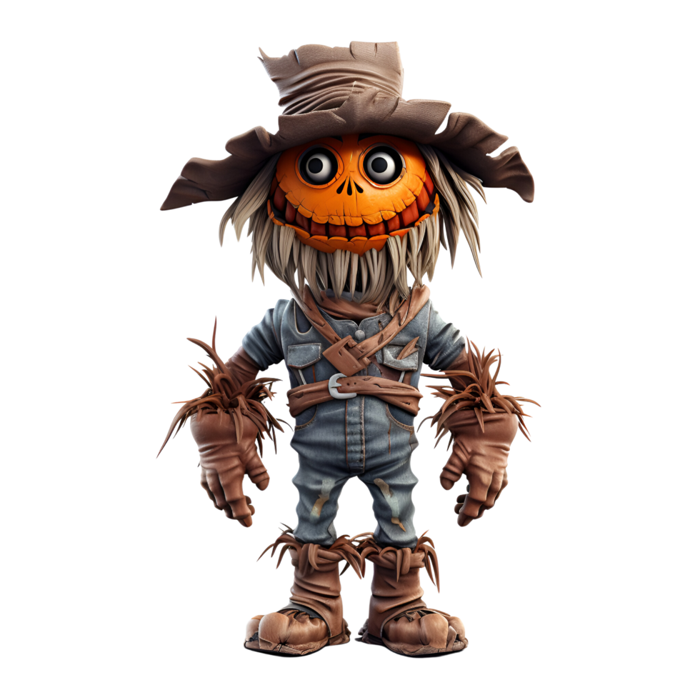AI generated Cartoon Style Halloween Scare Crow Strawman No Background Perfect for Print on Demand png