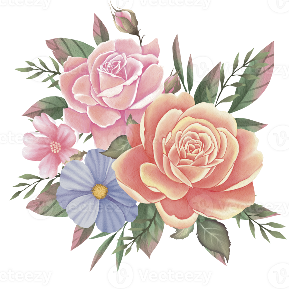 pink and blue roses on transparent background png