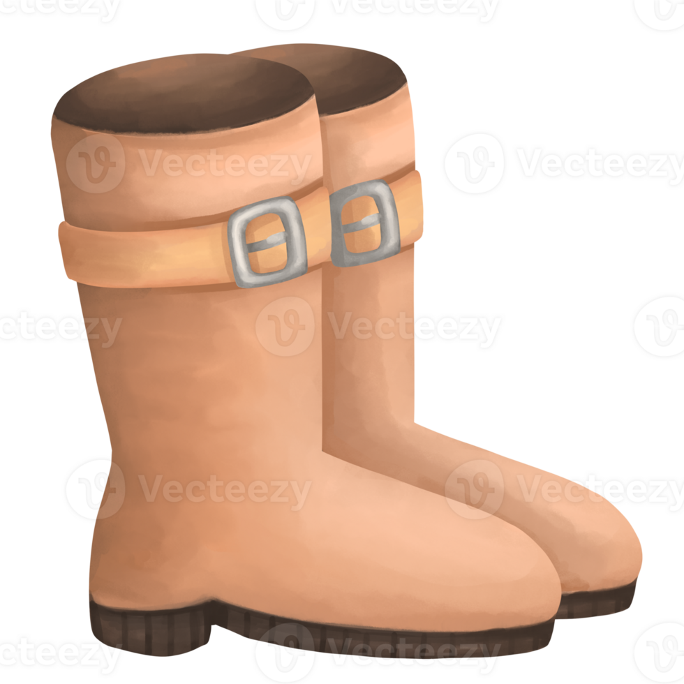 Pair of brown boots with buckles on the side png