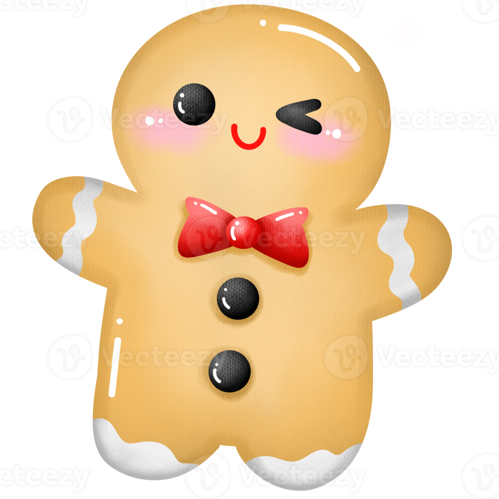 Gingerbread man with a bow tie and red tie png