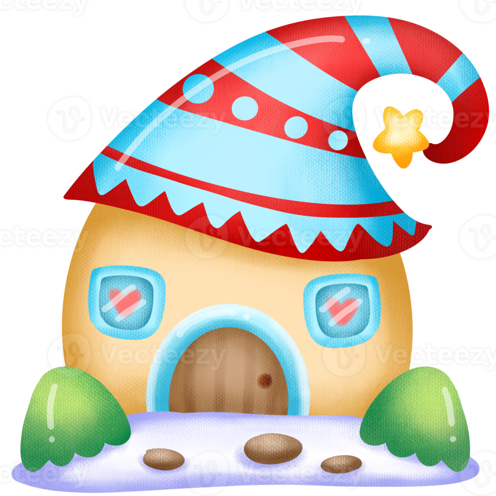 Cartoon house with a hat on top png