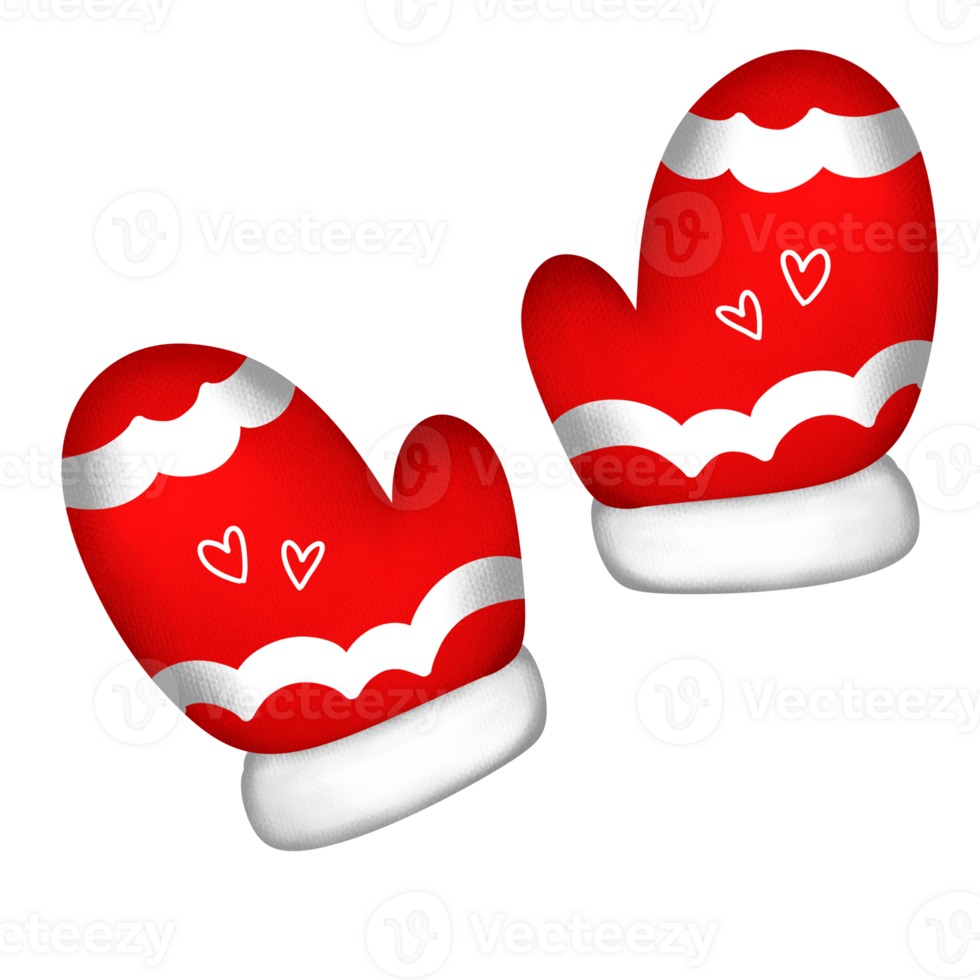 two red mittens with hearts on them on a transparent background png