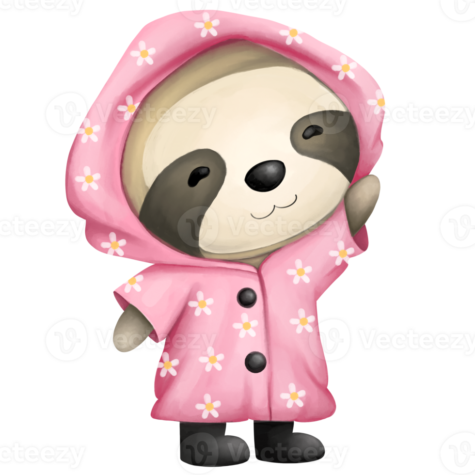 Sloth wearing a pink raincoat png clipart