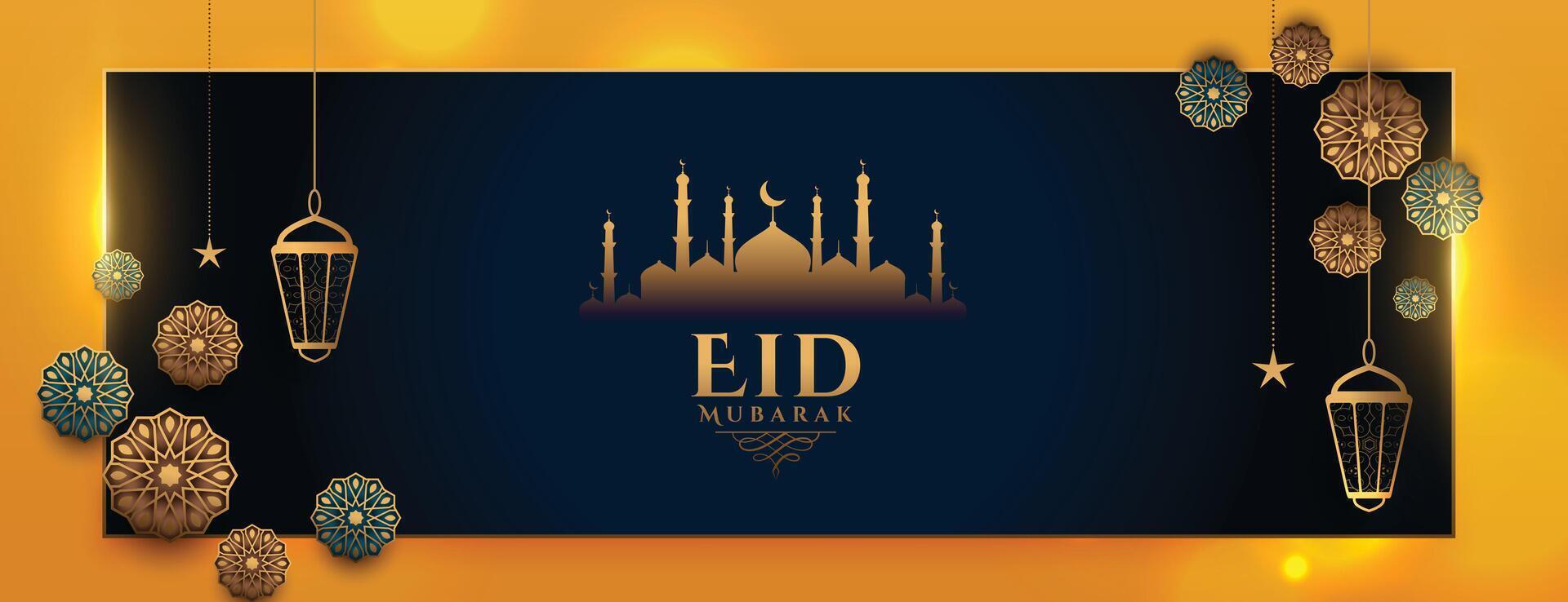 eid Mubarak artístico islámico bandera diseño vector