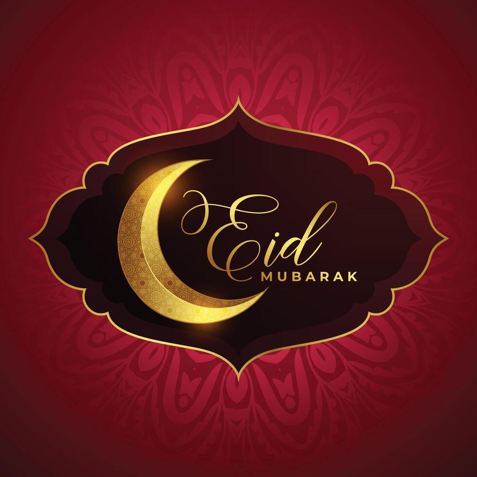 elegante eid Mubarak tarjeta con 3d dorado Luna para noche hora ocasión vector