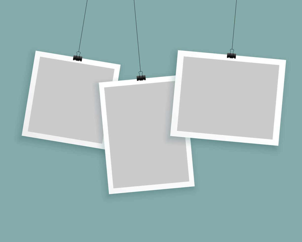 hanging photo frames in different sizes background vector