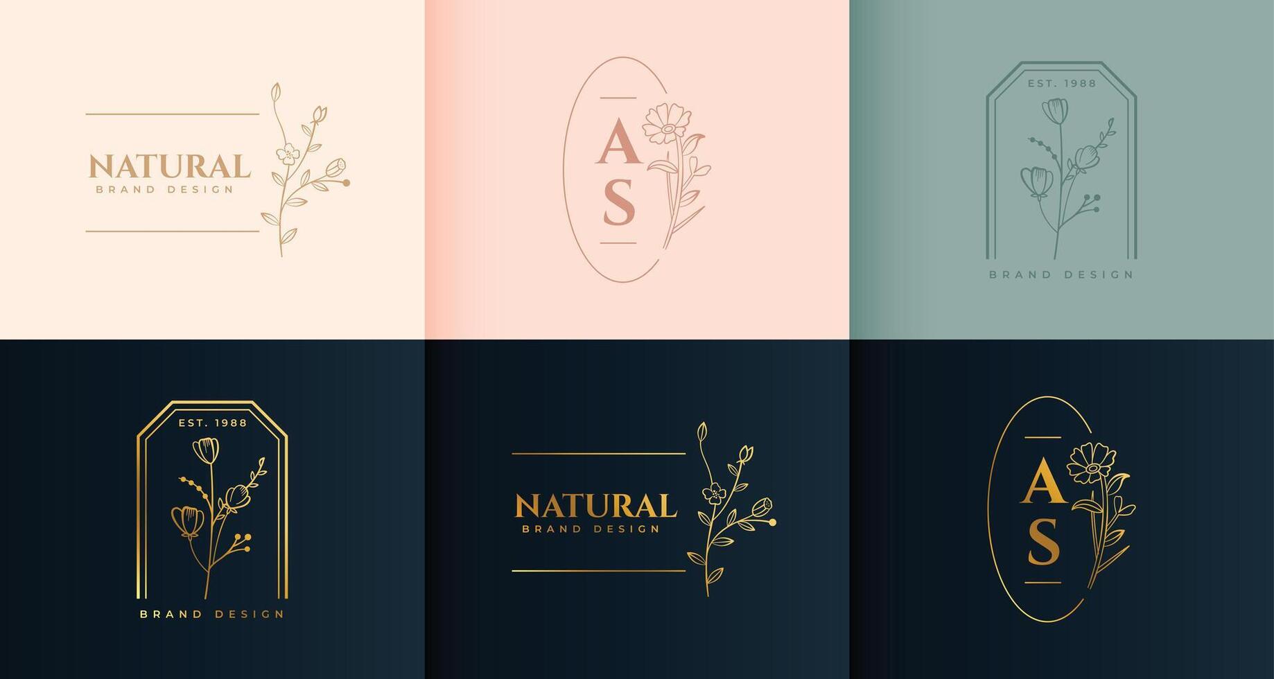 minimalist floral logo set in decorative style vector