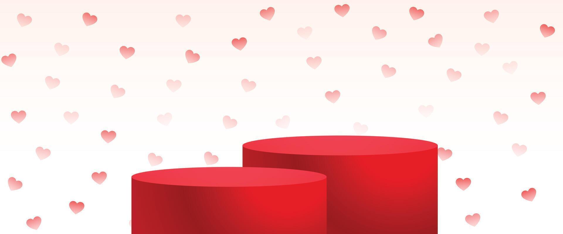 love heart pattern banner with 3d podium platform vector