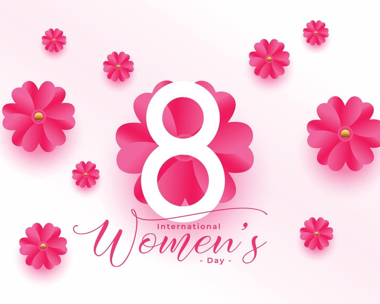 happy women's day lovely background with pink flowers decoration vector