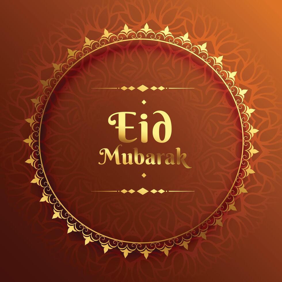 dorado eid Mubarak saludo tarjeta con mandala antecedentes vector