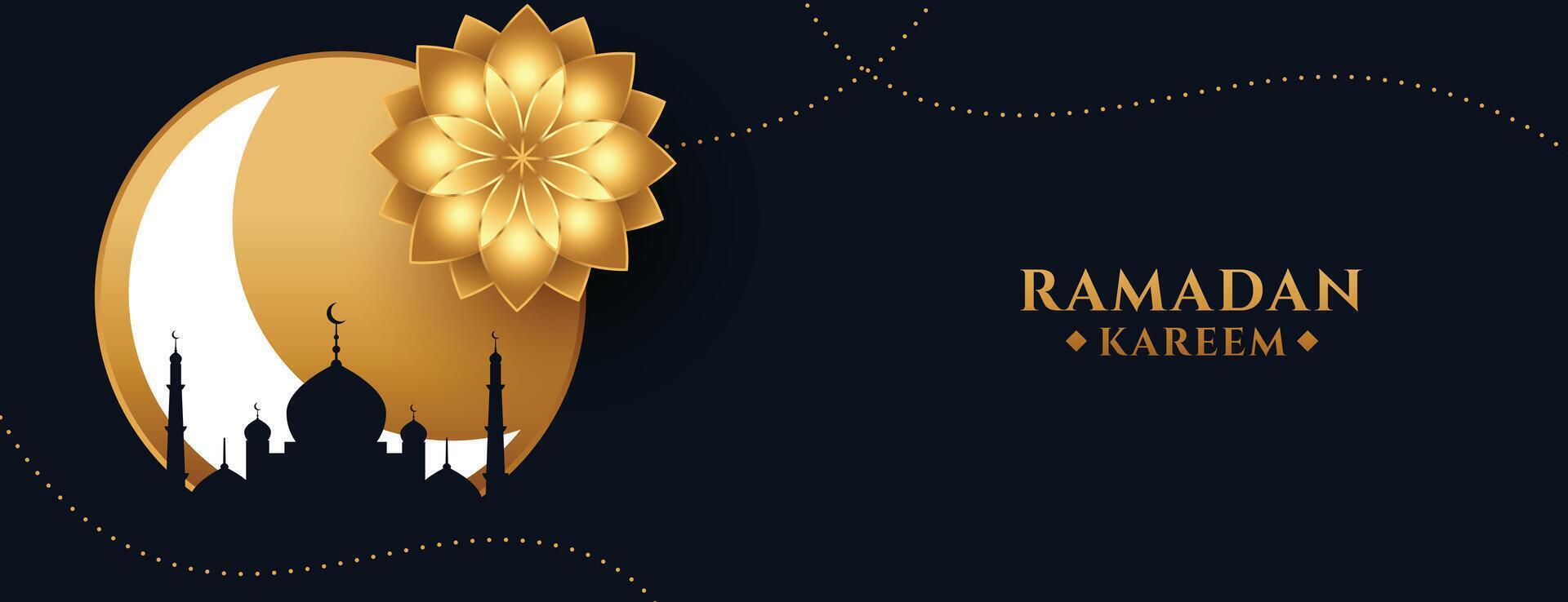 Ramadán kareem o eid Mubarak fiesta bandera en dorado tema vector