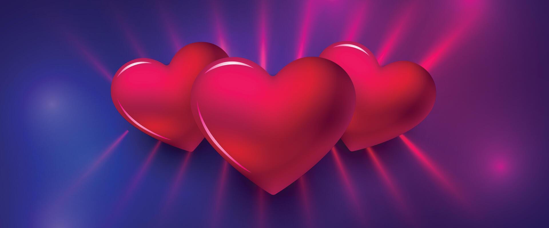 valentines day hearts banner with light effect and text space vector