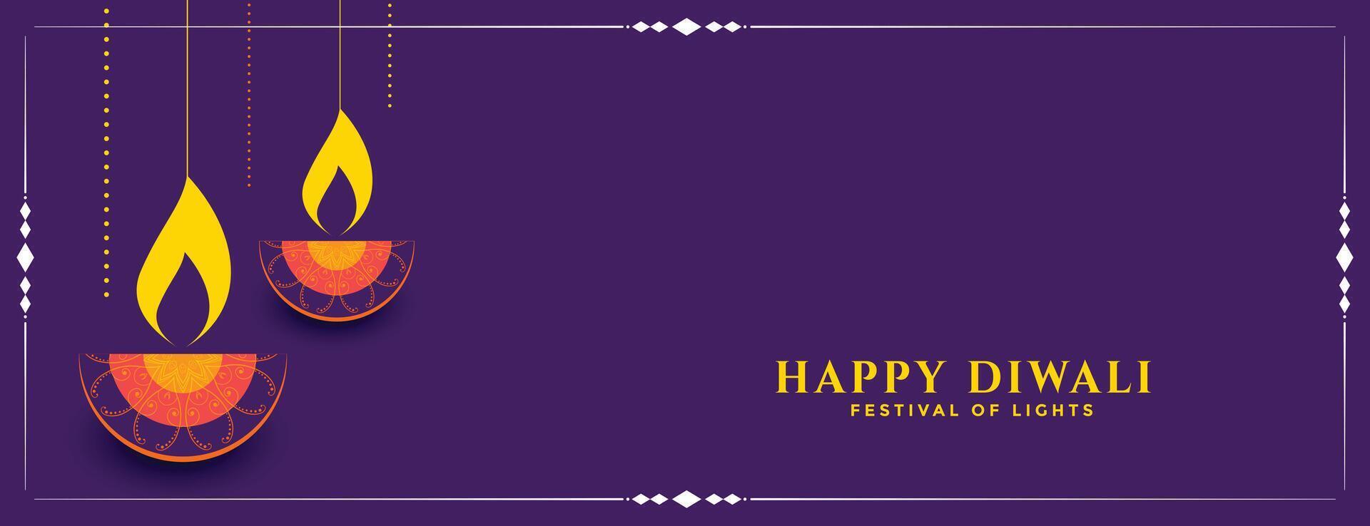 happy diwali decorative festival diya banner vector