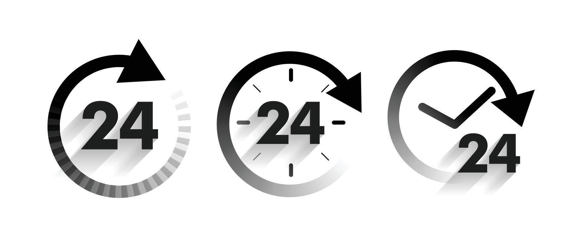 24 hours service a day icons set in arrow style vector
