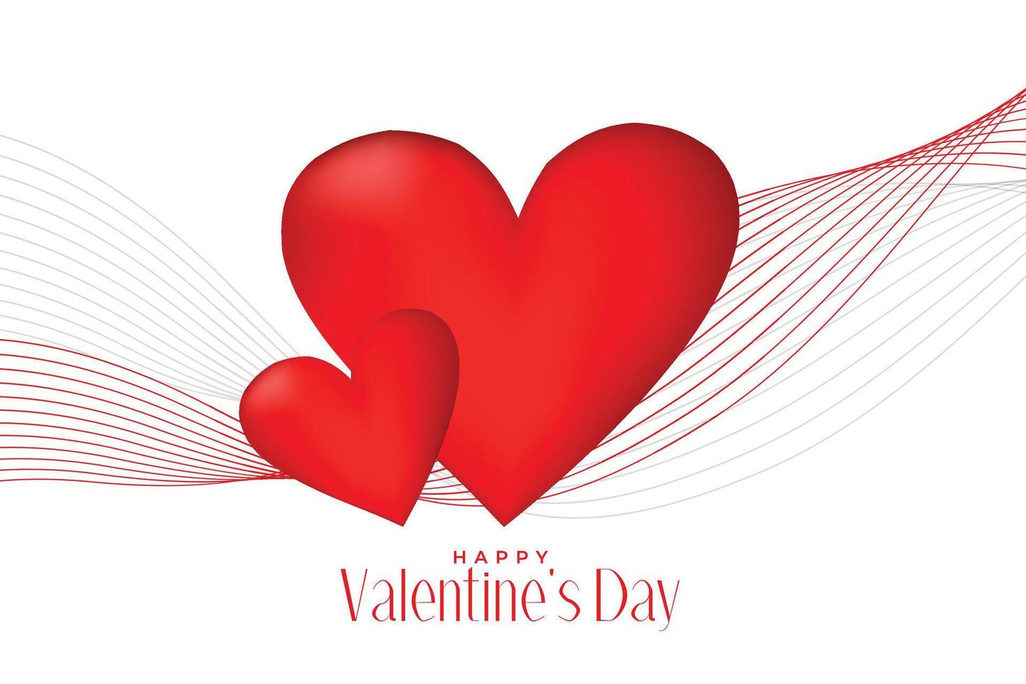 3d red hearts with line wave valentines day background vector