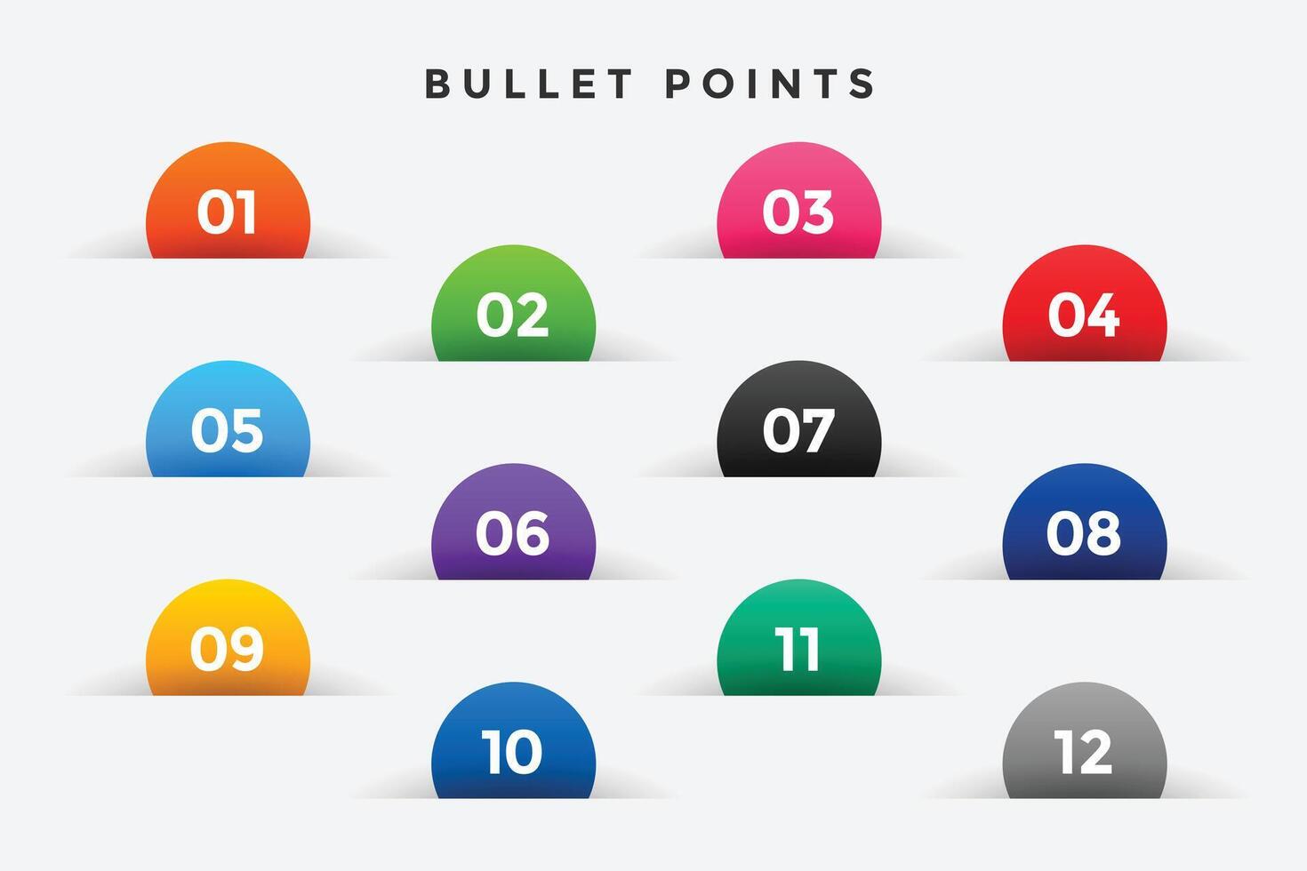 bullet points numbers set in half circle style vector