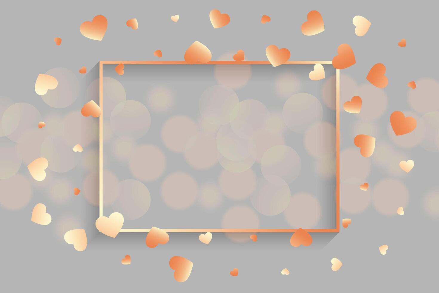 shiny rose gold hearts with text frame vector