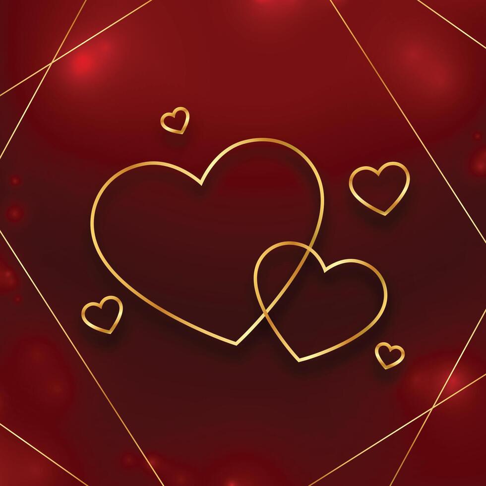 elegant valentines day greeting with golden line hearts vector