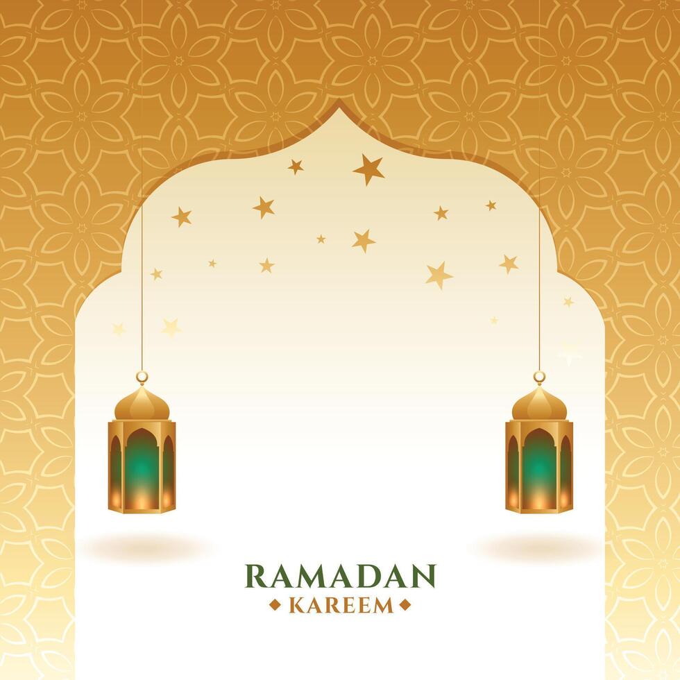 Ramadán kareem y eid Mubarak dorado saludo diseño vector