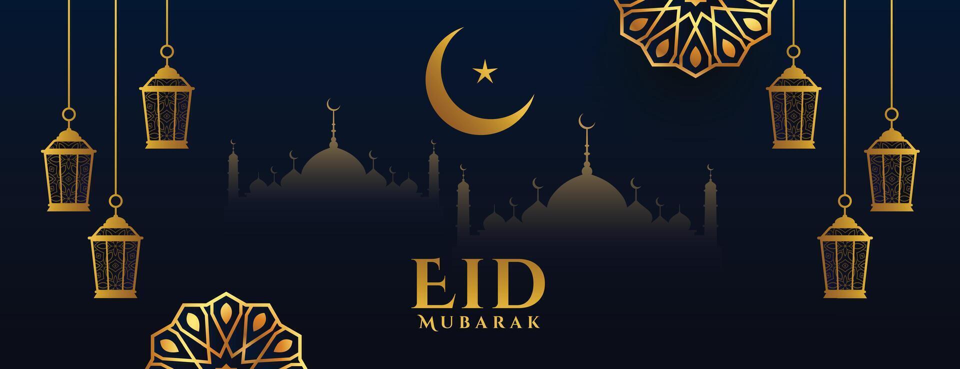 beautiful eid mubarak holiday banner with islamic decoration vector