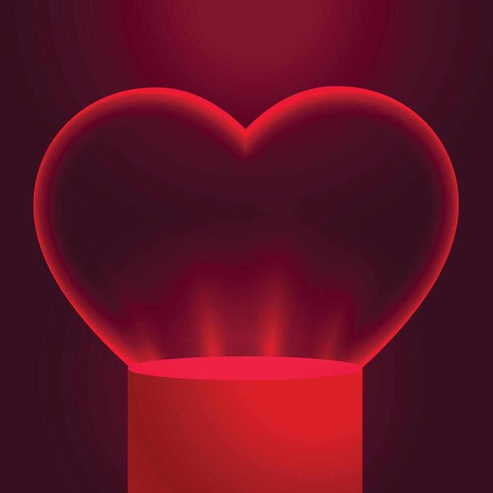 3d podium platform with heart frame valentines day event vector